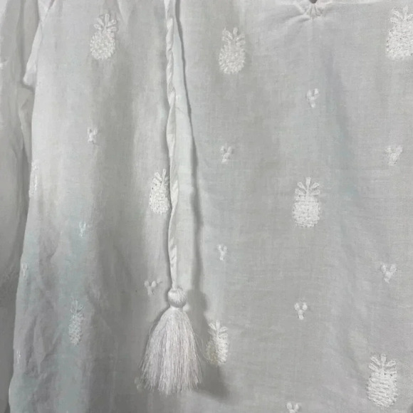 J. Jill White Embroidered Blouse Size XS Boho Peasant Tropical Pineapple Top - Picture 3 of 9